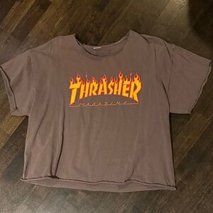 Thrasher Washed Out Grey Tee with Fiery Logo